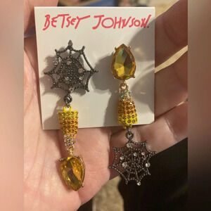 BETSEY JOHNSON Halloween Crystal-Studded Candy Corn & Spider Web Earrings NWT